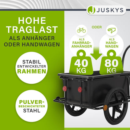 Juskys Bike Trailer 90 liters - Cargo trailer with hitch, drawbar - Trailer for bicycle 40/80 kg payload - Transport trailer with protective cover.