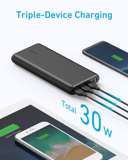 Anchor 337 Powerbank (PowerCore 26K) 26800mAh Power Bank External Battery with Dual Input Charging Port, Quick Rechargeable, 3 USB Ports for iPhone 16/15/14/XR/XS/X / 8/7, iPad, Samsung Galaxy, and more.