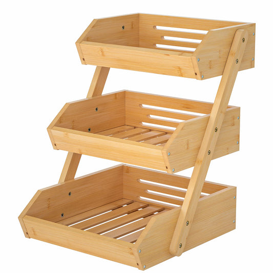 G.a HOMEFAVOR Bamboo Fruit Basket 3-Tier Detachable Fruit Stand Storage Holder for Vegetables Snacks Bread Kitchen, Natural Color