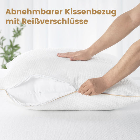 BedStory 80x80 Pillows 2-Pack with removable bamboo fiber cover, anti-dust mite and antibacterial. Pillows filled with 1500g x 2 microfibers, hypoallergenic, comfortable, soft, and breathable.