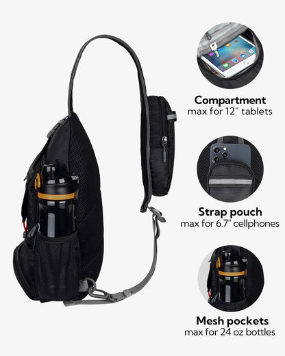 WATERFLY Chest Bag Sling Bag Small: Foldable Crossbody Bodybag Crossbag Slingbag Crossover Single Chest Backpack Shoulder Bag Shoulder Backpack Cross Body Men Women Travel Hiking