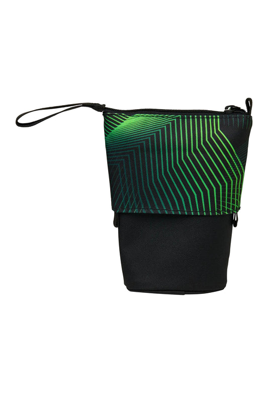 Satch Pencil Slider XL with divider, zippered compartment, pen holder, ruler, timetable window in Seismic Green - Black.