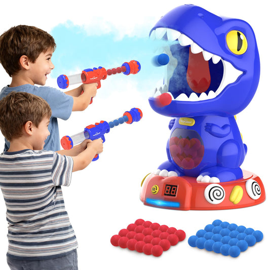 EagleStone Moving Dinosaur Shooting Game for Kids, Spaying & Auto-Scoring, Dino Target Game with 2 Pump Guns, 48 Foam Balls, Sound, Gift for Boys & Girls, Party Game