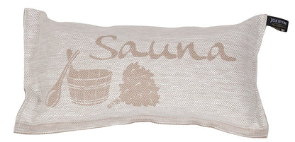 JOKIPIIN | 1 x Favorite Sauna Pillow Travel Pillow | Design: Sauna | Dimensions: 40 x 22 cm, Linen/Cotton | Certified pollutant-tested Ökotex 100 | Made in Finland (Beige/White)