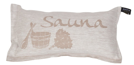 JOKIPIIN | 1 x Favorite Sauna Pillow Travel Pillow | Design: Sauna | Dimensions: 40 x 22 cm, Linen/Cotton | Certified pollutant-tested Ökotex 100 | Made in Finland (Beige/White)