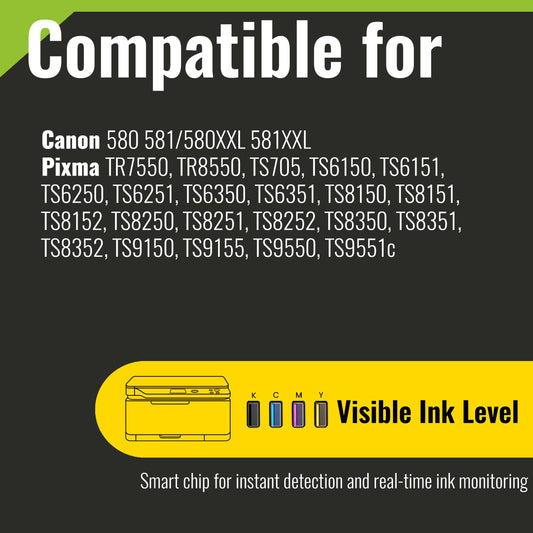 Kamo PGI-580 CLI-581 XXL printer cartridges compatible with Canon 580XXL 581XXL cartridges (12-pack), for Pixma TS705 TS6350 TR8550 TS6150 TS6351 TR7550 TS6250 TS6151 TS6251 TS9550