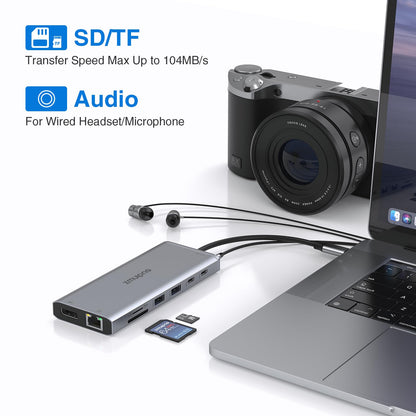 USB C Docking Station Dual Monitor, Triple Display USBC Dock, 14 in 1 Laptop Docking Station with 2 * 4K HDMI, DP/DisplayPort, Ethernet, 4 * USB, 100W PD, USB-C Data, SD/TF, Audio/Mic for Dell HP Lenovo, etc.