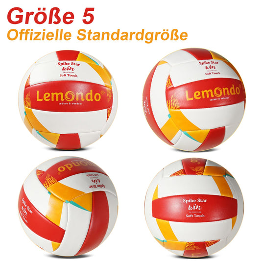 Lemondo volleyball red yellow PU leather soft design official size 5 waterproof beach volleyball beach sport indoor outdoor summer gift (with pump)
