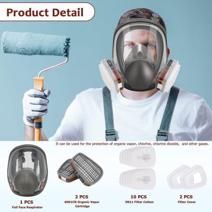 ASNABYYA Full Face Respirator Mask, Reusable Full Face Cover, Wide Field of Vision and Eye Protection for Painting, Welding, Polishing, Woodworking, Grinding, Auto Spraying.