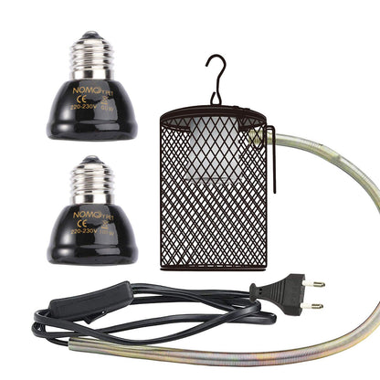 QIODAZOO Reptile Heat Lamp, 2 Pieces 60W 100W Ceramic Heat Lamps and Bulb with a Guard for Turtles, Snakes, Lizards, Frogs, Chicks, EU Plug 220-230V.