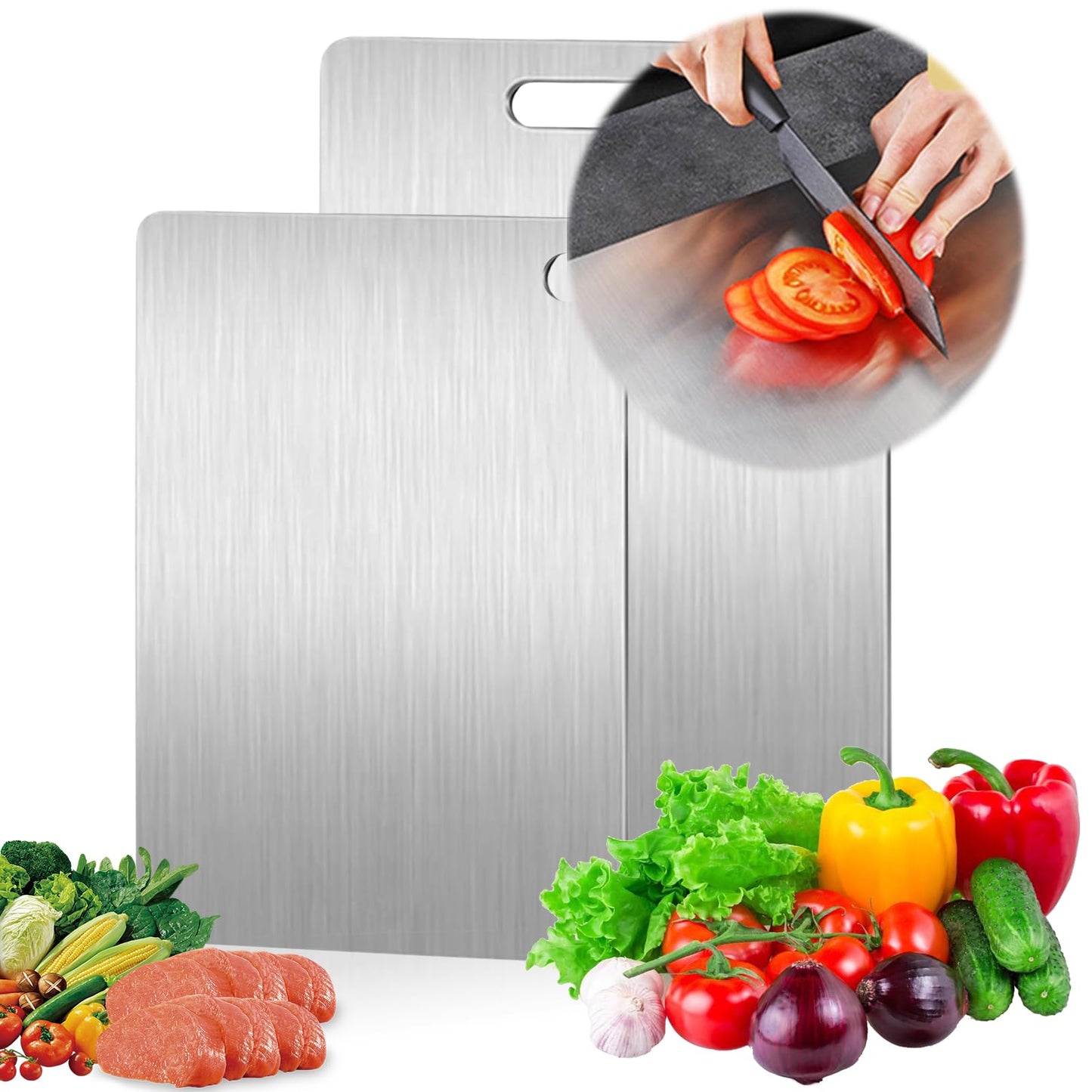 WYFDCZZP Titanium Chopping Board, 2 Stainless Steel Chopping Boards, Baking Board, Kitchen Board made from Titanium Stainless Steel for cutting in the kitchen.