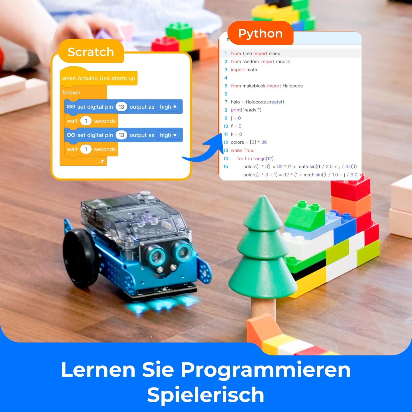 Makeblock mBot 2 programmable robot for kids, AI robot toy with WiFi remote control, compatible with Scratch and Python, intelligent STEM kit gift for kids aged 8 and up.
