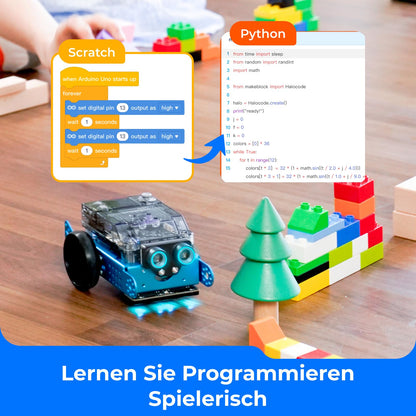 Makeblock mBot 2 programmable robot for kids, AI robot toy with WiFi remote control, compatible with Scratch and Python, intelligent STEM kit gift for kids aged 8 and up.