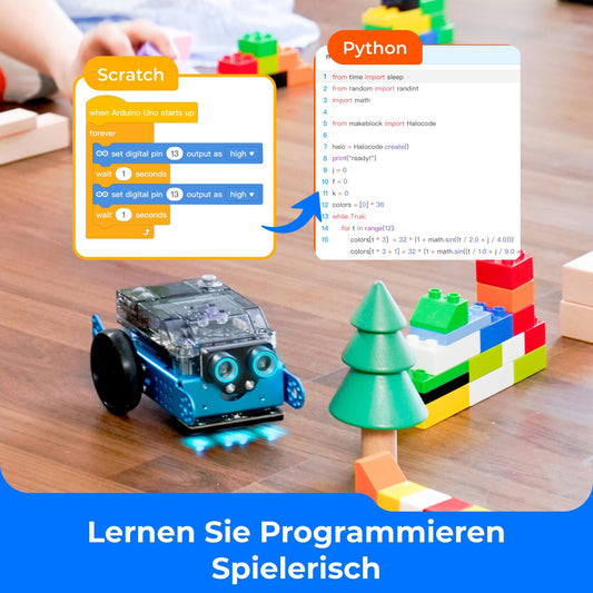 Makeblock mBot 2 programmable robot for kids, AI robot toy with WiFi remote control, compatible with Scratch and Python, intelligent STEM kit gift for kids aged 8 and up.