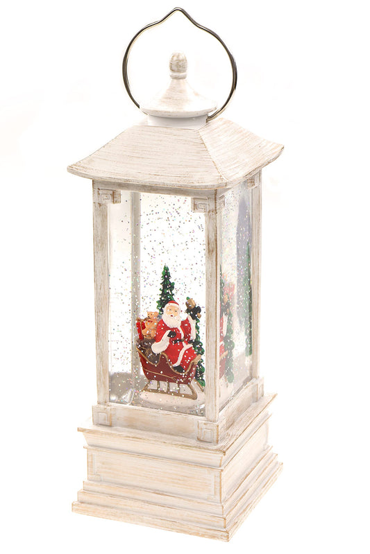 Snow globe lantern with Santa on sleigh, music, light, glitter motion, 10.5 * 10.5 * 28.5cm Christmas decoration festive shake ball