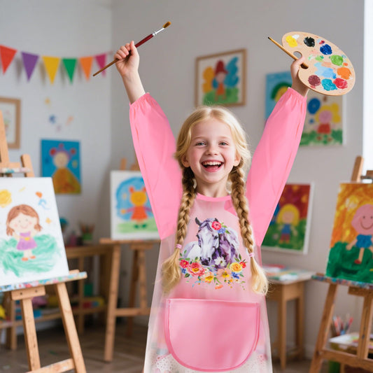 Tutukyle Kids Apron - Waterproof Art Smock for 1st Grade School, Children's Apron for ages 6 and up, Kids Apron with Pockets, Painter's Smock for Crafting, Painting, Cooking.