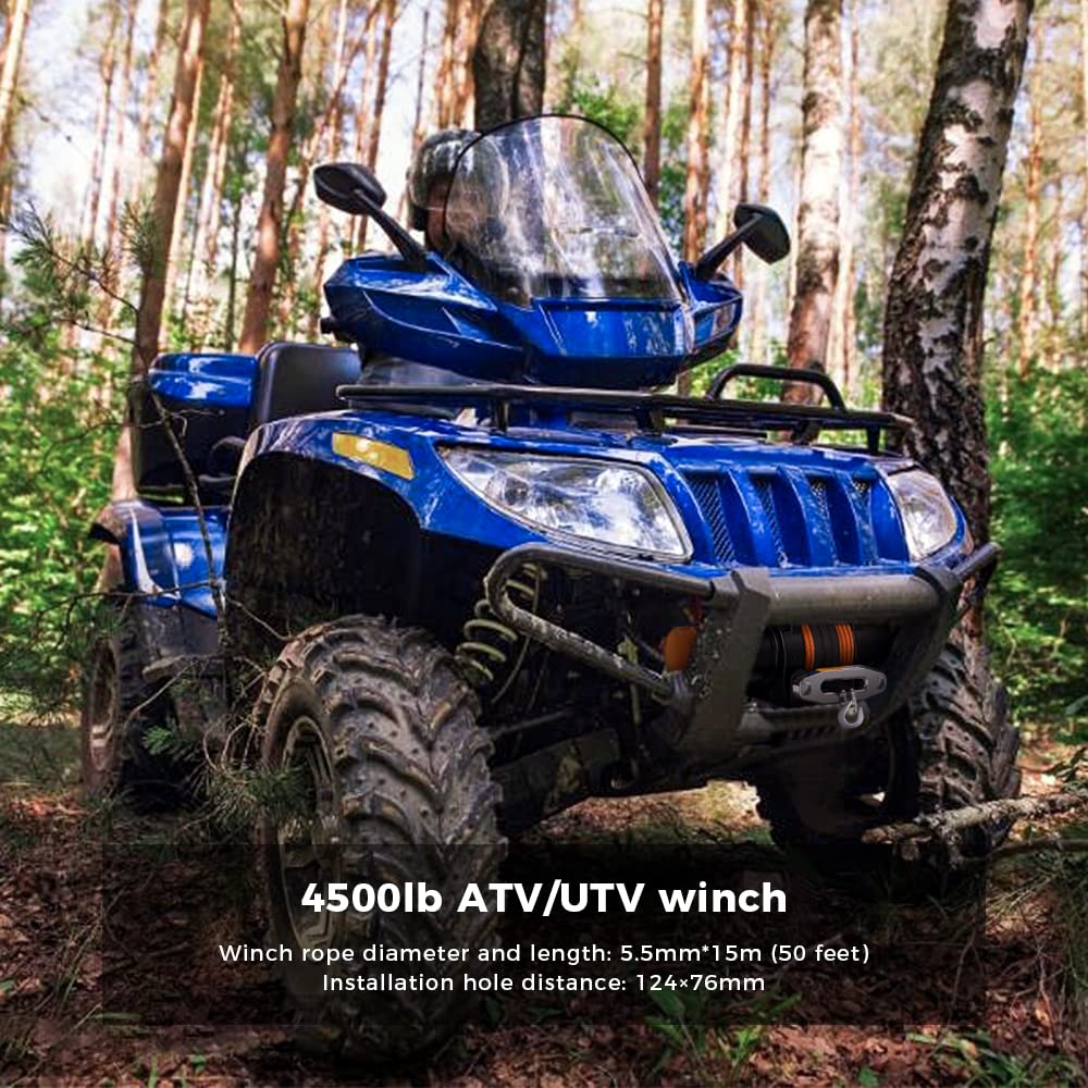 Anbull 12V Electric Winch, 4500 LBS/2045 Kg Motor Winch Rope Hoist, Synthetic Rope, Waterproof to IP67, Nylon Rope, with Mounting Bracket and Remote Control *2, Compatible with ATV UTV