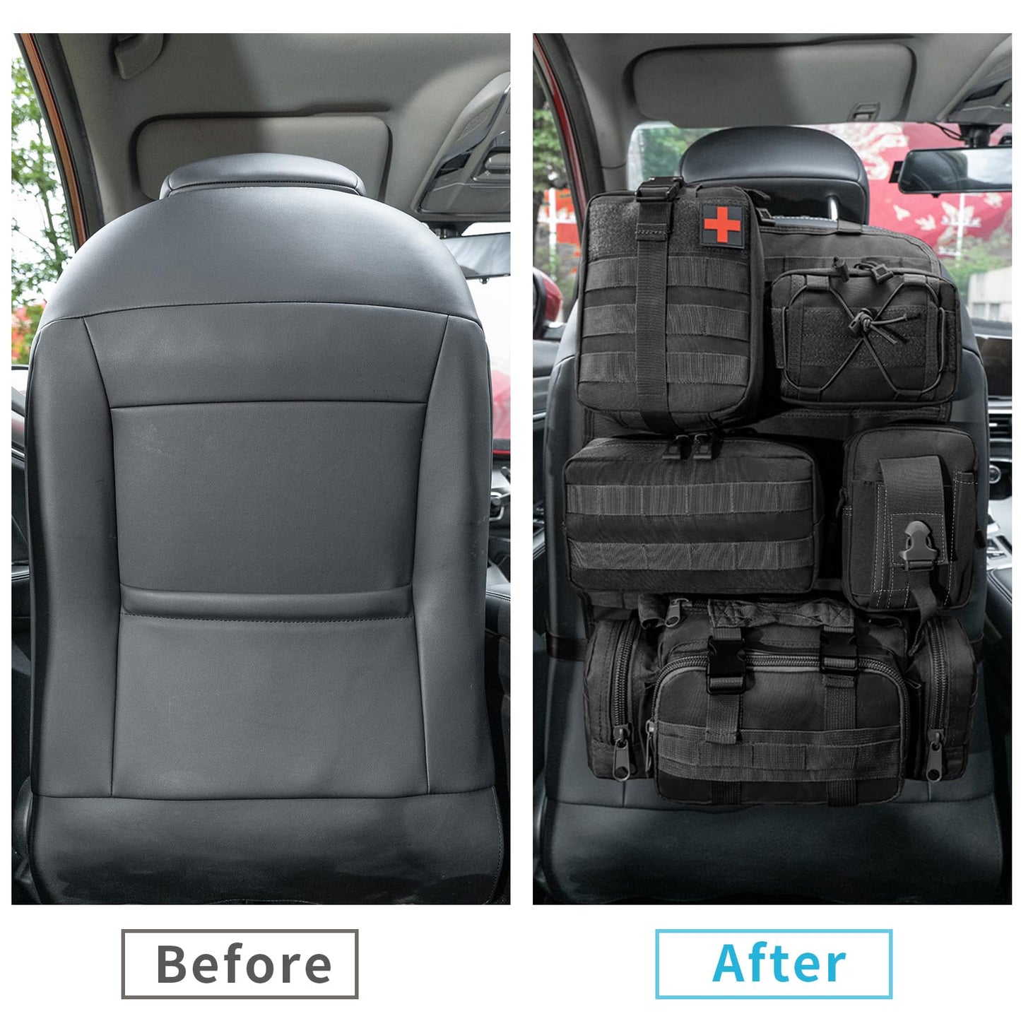 ZACITLEI Universal Tactical Car Seat Back Organizer, Front Seat Back Storage Bag Backseat Protector with 5 Removable Molle Pouch for Most Vehicles