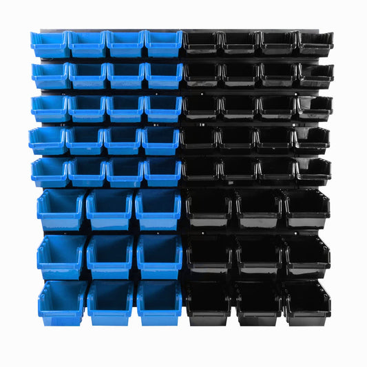 Storage system wall shelf 770 x 780 mm | 58 pcs. box | Stackable bins tipping shelf storage bins | Extra strong wall plates | Expandable shelf | Workshop shelf storage rack workshop wall shelf shelving