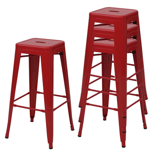 Mendler 4-piece set bar stools HWC-A73, bar chair counter stool, metal industrial design stackable - red.