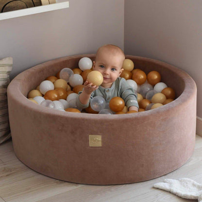 MEOWBABY Ball Pit 90x30cm Velvet - Ball Pit for Babies from 1 Year - Soft Foam Ball Pit for Kids with 200 Balls, Beige