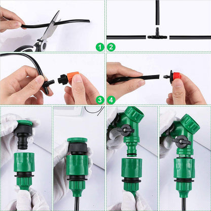ANJUN 50m Garden Irrigation System, 200 Pcs Garden Irrigation Kit, Automatic Drip Irrigation Garden Misting Cooling System for Landscape, Flower Bed, and Patio Plants (50M)