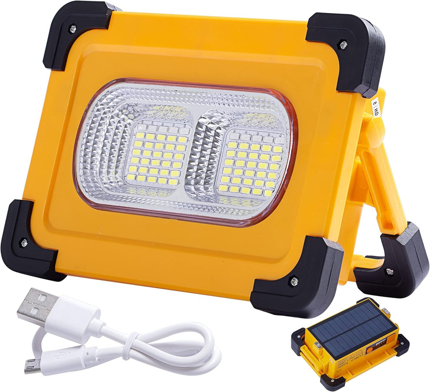 OHAYORI LED work light battery, 80W 6000mAh USB rechargeable solar spotlight, magnetic portable camping lamp, 4 light modes IP65 waterproof for workshop, construction, repair, emergency