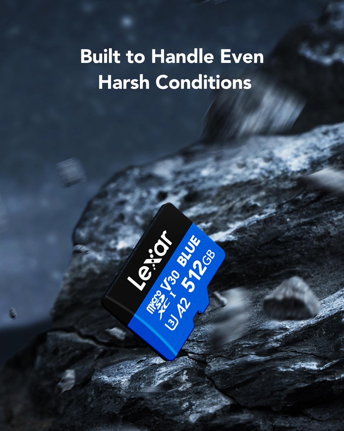 Lexar Blue Micro SD Card 512GB, up to 160 MB/s read, microSDXC UHS-I card, Class 10, U3, V30, A2, Full HD & 4K video, high-speed memory card for smartphones/tablets/action cameras.