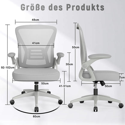 naspaluro office chair with adjustable armrests, ergonomic desk chair with mesh backrest, lumbar support, height adjustable, padded seat cushion, 360° swivel chair, gray