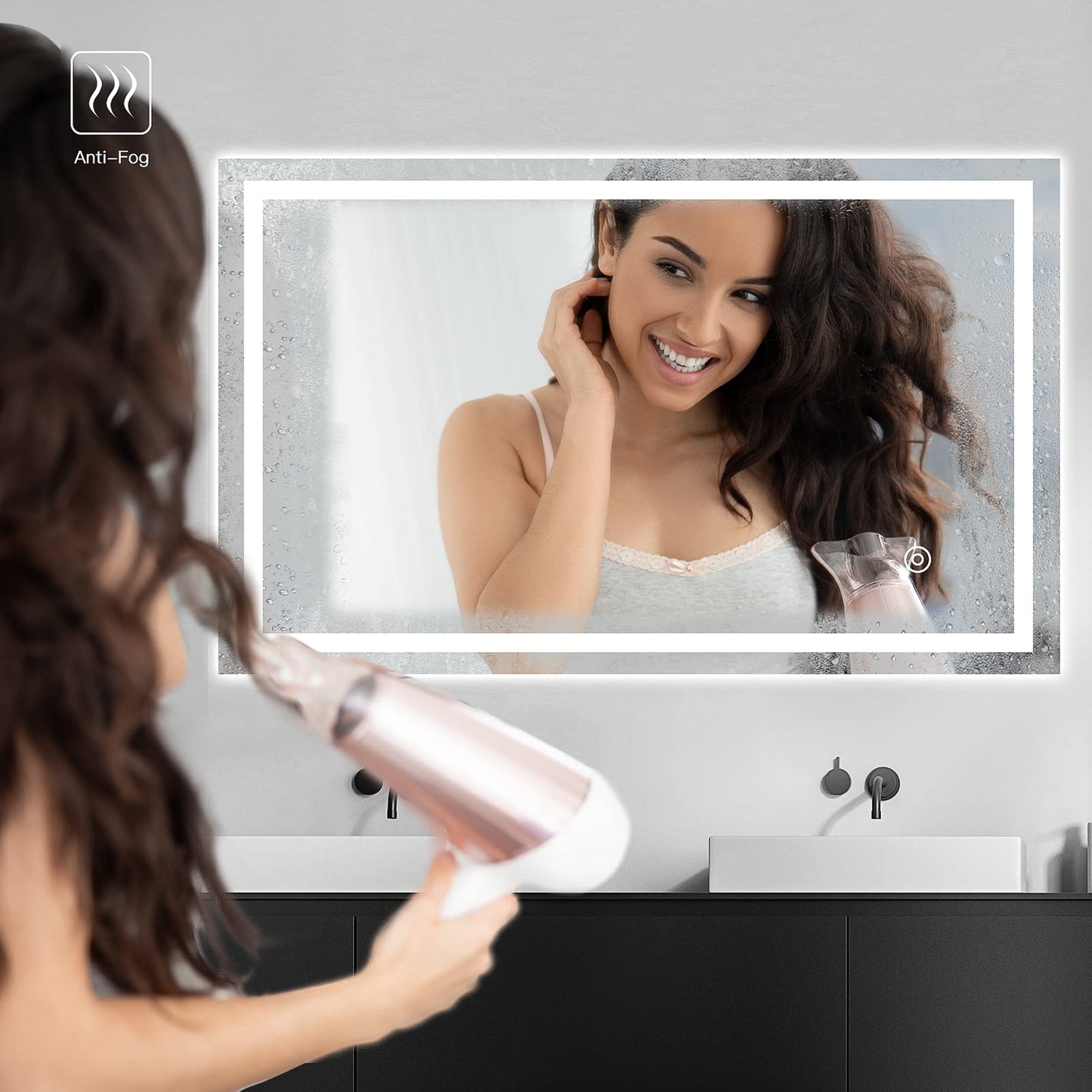 Dripex bathroom mirror wall mirror LED illuminated bathroom mirror with touch switch fog-free cool white 6400K energy-saving light mirror 60x100 cm