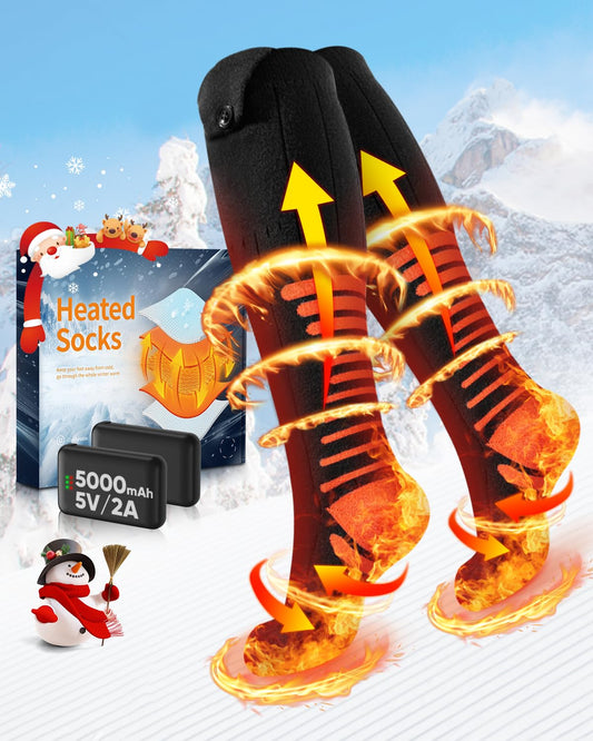 2025 Upgraded Heated Socks, Rechargeable Heated Socks with 5000mAh 5V Battery, 3 Heat Settings & 360° Heating Heated Socks, Washable Heated Socks for Women Men for Skiing Hunting Hiking