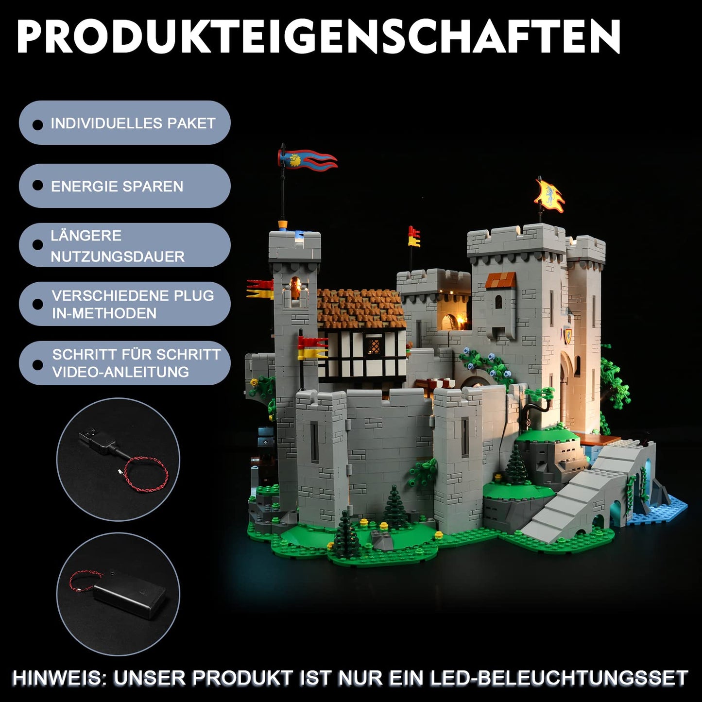 LED Light Set Compatible with Lego Lion Knight Castle, LED Lighting Set for 10305 Lion Knight Castle, DIY creative toy decoration lights (Bricks not included) - Standard Version