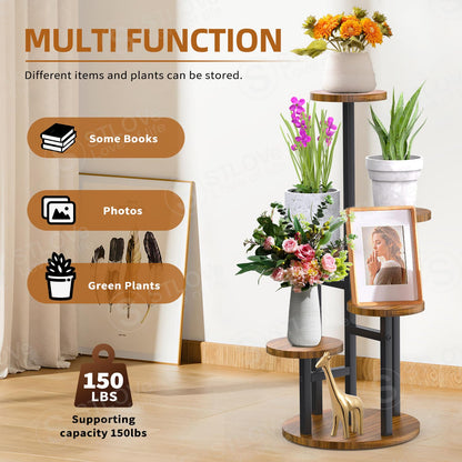 STLOVe plant stand wooden flower stand 6-tier flower rack plant rack corner metal indoor outdoor for multiple plants living room corner outdoor balcony garden, black