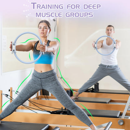 EgoNova Pilates Ring Set includes a 14-inch Magic Circle with dual padded handles, Pilates Mini Ball, and Resistance Bands (15, 25, 15.9 kg) for strength, flexibility, stability, and body toning (Blue).