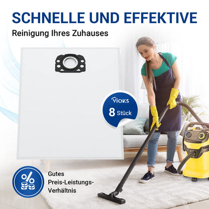 VIOKS 8x Vacuum Cleaner Bags Replacement for Kärcher 2.863-006.0 Fleece Filter Bag KFI 487 - Kärcher Filter Bags Fleece Vacuum Cleaner Bags for Kärcher Wet Dry Vacuums WD4 WD5 WD6 MV4 MV5 MV6 WD5P WD6P