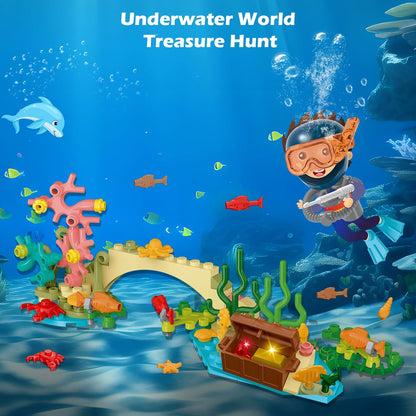 HOGOKIDS City Floating Boat Building Kit with LED Lights - Fun Arctic Explorer Ship Building Brick Ocean Exploration with Helicopter Submarine Birthday Gift for 6+ Year Old Boys Girls Kids