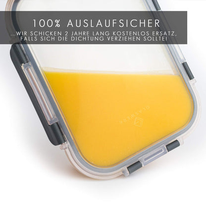 GLASWERK Meal Prep Boxes (3x 1040 ml) with one compartment, glass containers with lids, food storage containers with lids, freezer containers set, glass food storage containers, glass casserole dish with lid.