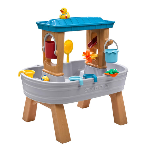 Step2 Rain Showers Splash Tub Water Play Table | Large water table with 13-piece accessory set | Garden water play table for kids in gray & brown