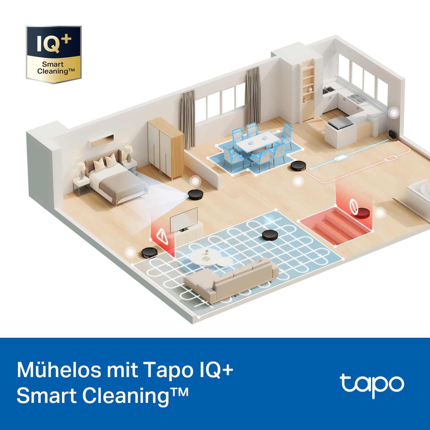 Tapo RV20 Max Plus robotic vacuum cleaner with mop function and automatic emptying station, 5300Pa ultra-strong suction power, 83mm ultra-slim design, compatible with Alexa & Google Assistant voice control, App.