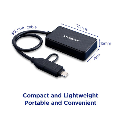 Integral 4-in-1 memory card reader, USB 3.0 & USB C adapter for microSD, SD, Compact Flash, MS Duo/Pro - For iPhone 15/16 Plus/Pro/Pro Max, MacBook Pro/Air, iPad, PC, Laptop, Tablet, Smartphone