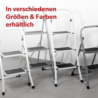 siwitec step ladder, foldable ladder with 3 steps, steel folding stool can hold up to 150 kg, foldable step stool, TÜV/GS certified, anthracite