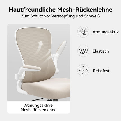 Hbada Office Chair Ergonomic, Desk Chair, Computer Office Chair with Foldable Armrest and Lumbar Support, Swivel Chair Adjustable Height, Gray