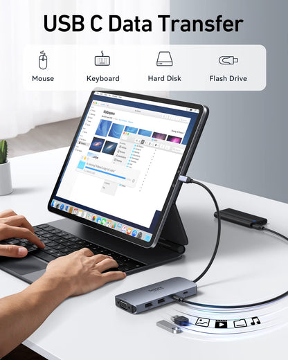 Docking Station 2 Monitor, USB C Hub 8 in 1 Laptop Docking Station DisplayPort Adapter with Dual 4K HDMI DP VGA PD100W USB 2.0 USB C data, USBC Multi Monitors compatible with Dell Thinkpad Huawei.