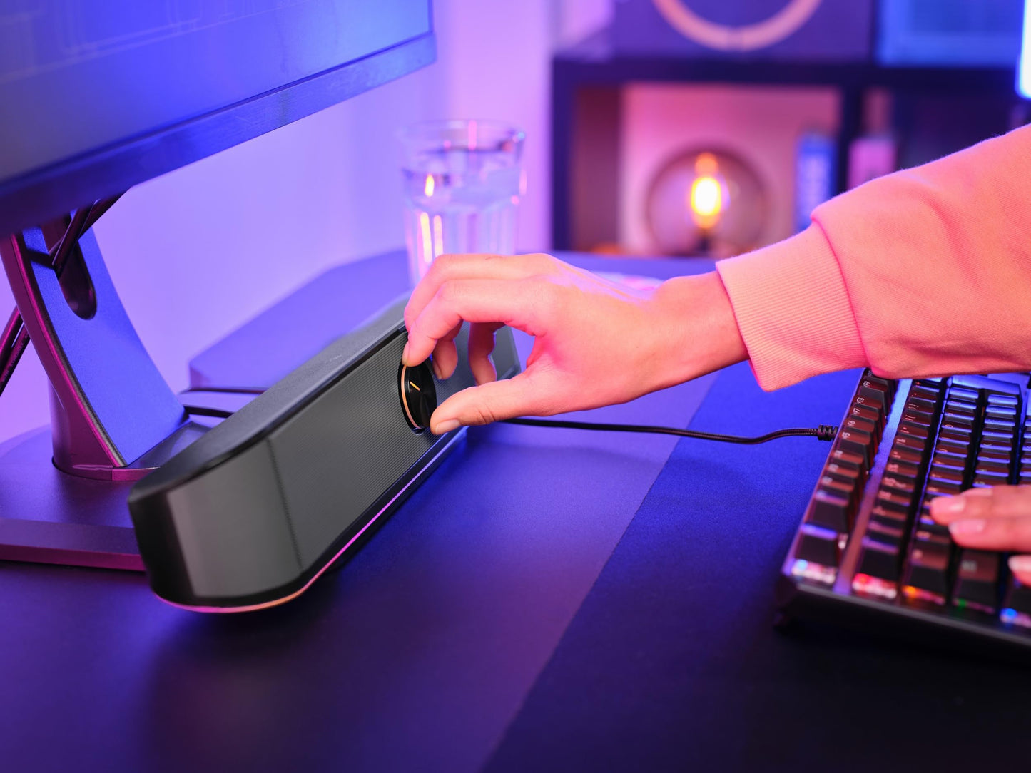 Trust Gaming GXT 1619 Rhox PC Soundbar with RGB lighting 12W (6W RMS), stereo computer speakers, USB-powered, 3.5mm AUX connection, small PC speakers for desktop, TV, laptop - Gray