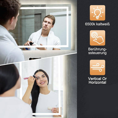 Trinity mirror with lighting, 50x70cm LED bathroom mirror with lighting, bathroom mirror with touch switch, bathroom wall mirror.
