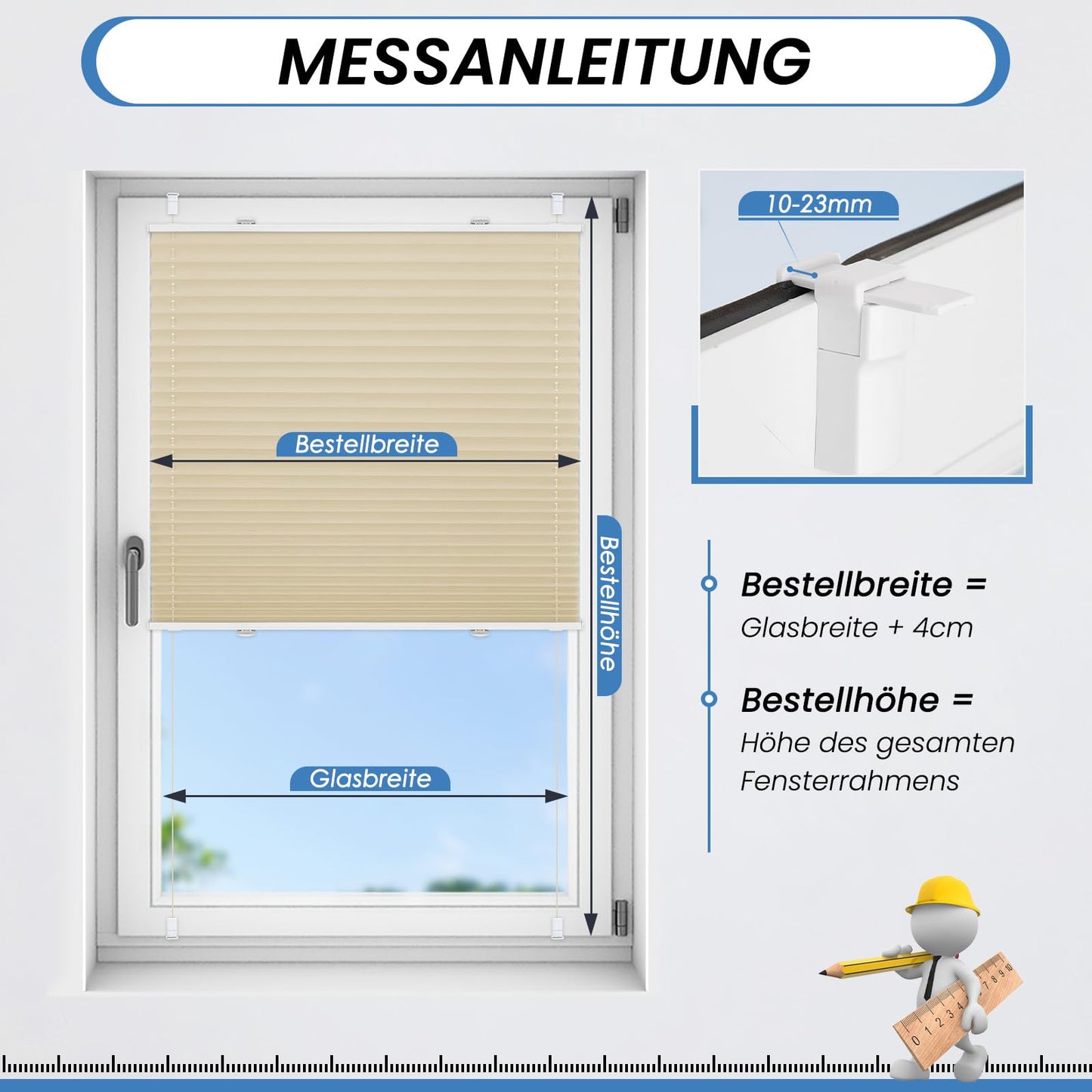 TFSKY Pleated Shade without Drilling Darkening Clampfix Light Beige W39.4 x H47.2 in Thermo Pleated Shades Darkening 100% Lightproof Pleated Blind for Window & Door Blackout Pleated Shade Sun Protection Privacy Screen