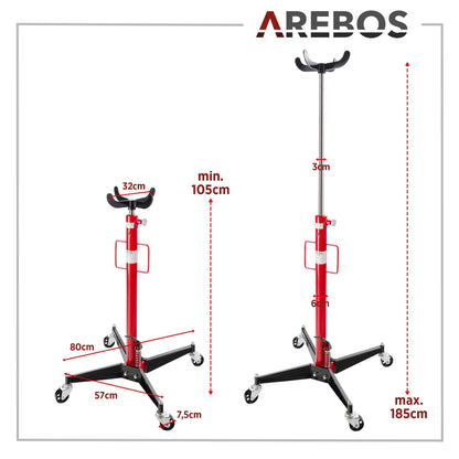Arebos hydraulic gear lifter | 500 kg engine lifter | working height 105-185 cm | 4 swivel casters incl. foot pedal | continuously adjustable | hydraulic | red/black