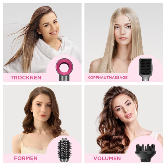 4 IN 1 Hair Dryer Hot Air Brush Set, PARWIN PRO BEAUTY Styler Set, Blow Dryer Brush with 4 Attachments for Drying, Smoothing, Volume, and Styling, Ion Care, 1000 Watt