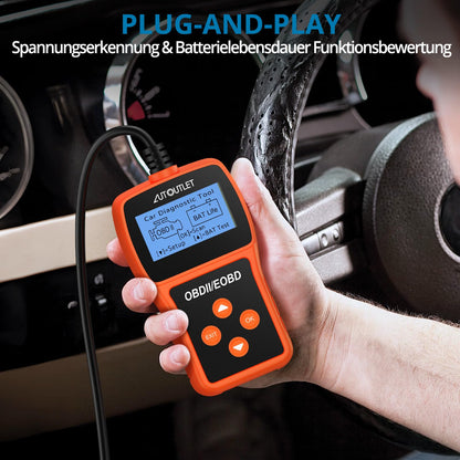 AUTOUTLET OBD2 diagnostic tool, car OBD2 scanner code reader with DTC definition, 10 languages, voltage detection and monitoring, automotive fault code reader.