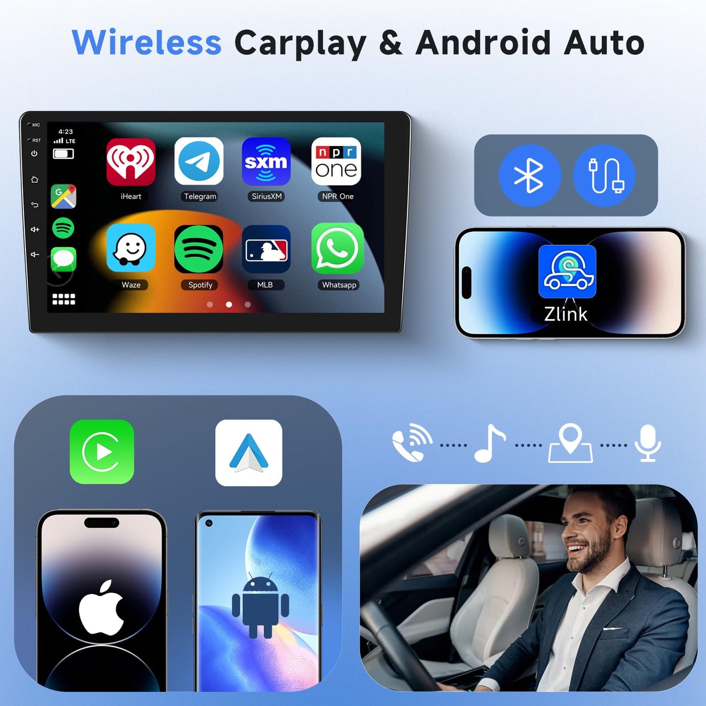 10.1-inch Carplay radio for Citroen C1/Toyota Aygo/Peugeot 107, Podofo touchscreen Android 2G+64G with Wireless Carplay Android Auto, Bluetooth/GPS/WiFi/FM/RDS/HiFi/USB/steering wheel control